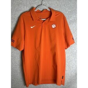 Clemson Tigers Nike Dri Fit Polo Shirt Mens Large  Orange Paw Logo Performance
